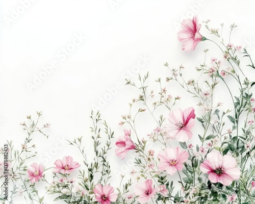 Pink wildflowers on a white background