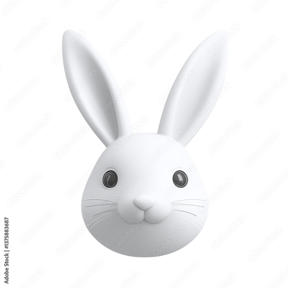 Fototapeta premium Minimalist bunny head with soft rounded edges, isolated on white background