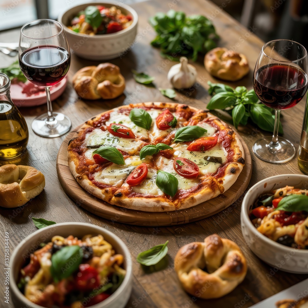 Rustic Italian Feast: Freshly Baked Pizza and Chianti Rustic Italian Feast: Freshly Baked Pizza and Chianti