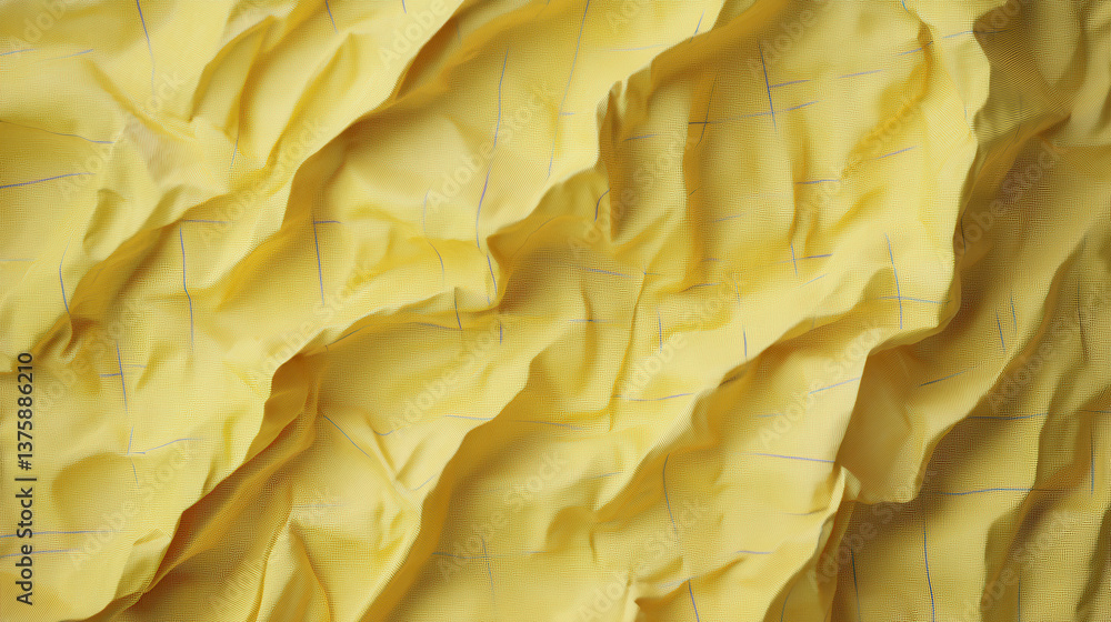 Abstract visual of crumpled yellow sheet with evenly spaced grid lines, realistic lighting from upper left, gentle crease highlights and organic imperfections Abstract visual of crumpled yellow sheet with evenly spaced grid lines, realistic lighting from upper left, gentle crease highlights and organic imperfections