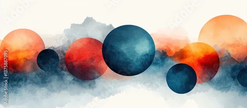 Panel kuchenny z motywem Abstract planets in a watercolor cosmos