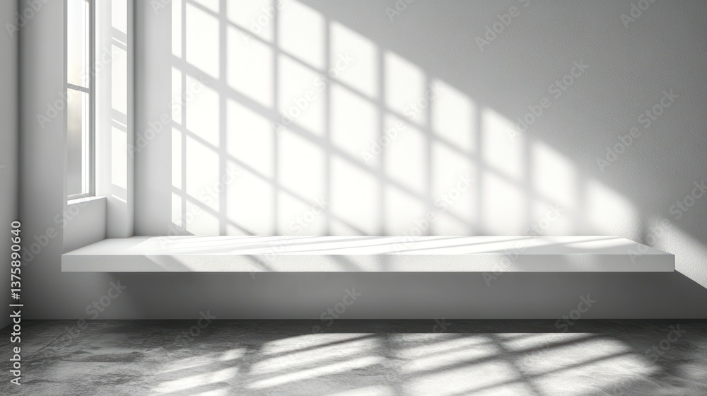 Sunlit Window Seat, Minimalist Room, Product Display Sunlit Window Seat, Minimalist Room, Product Display