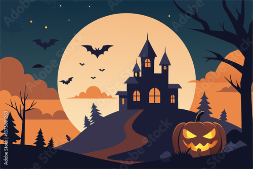 halloween background with pumpkin and bats
