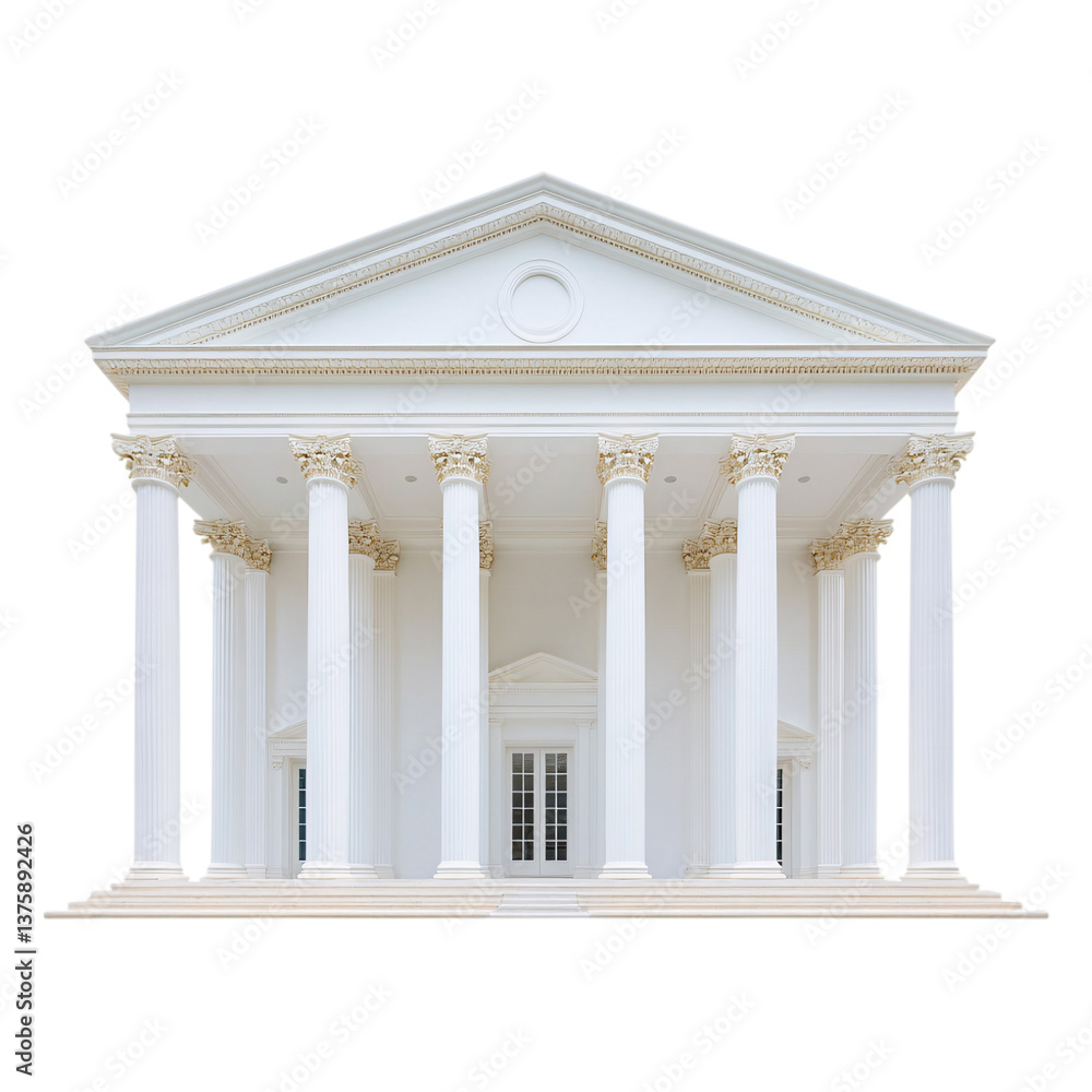 Fototapeta premium Frontal View of New Symmetrical Neoclassical Government Structure on Transparent Background