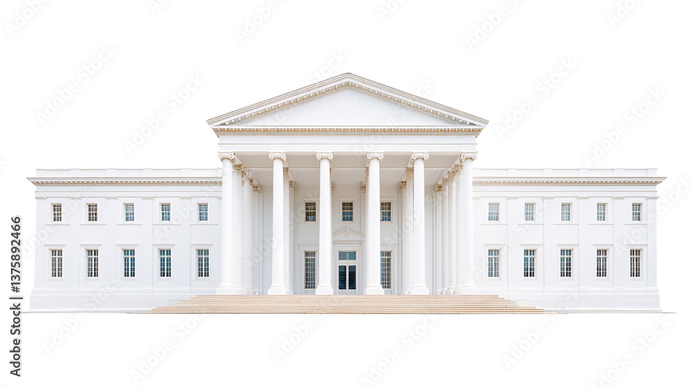 Exploring Neoclassical Government Buildings in Urban Spaces on Transparent Background