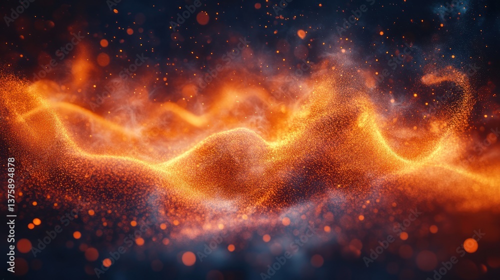 Obraz premium Abstract fiery waves, dark background, digital art, glowing particles