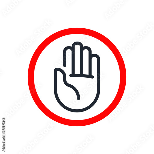Hand stop sign editable stroke outline icon isolated on transparent background flat vector illustration. Pixel perfect.