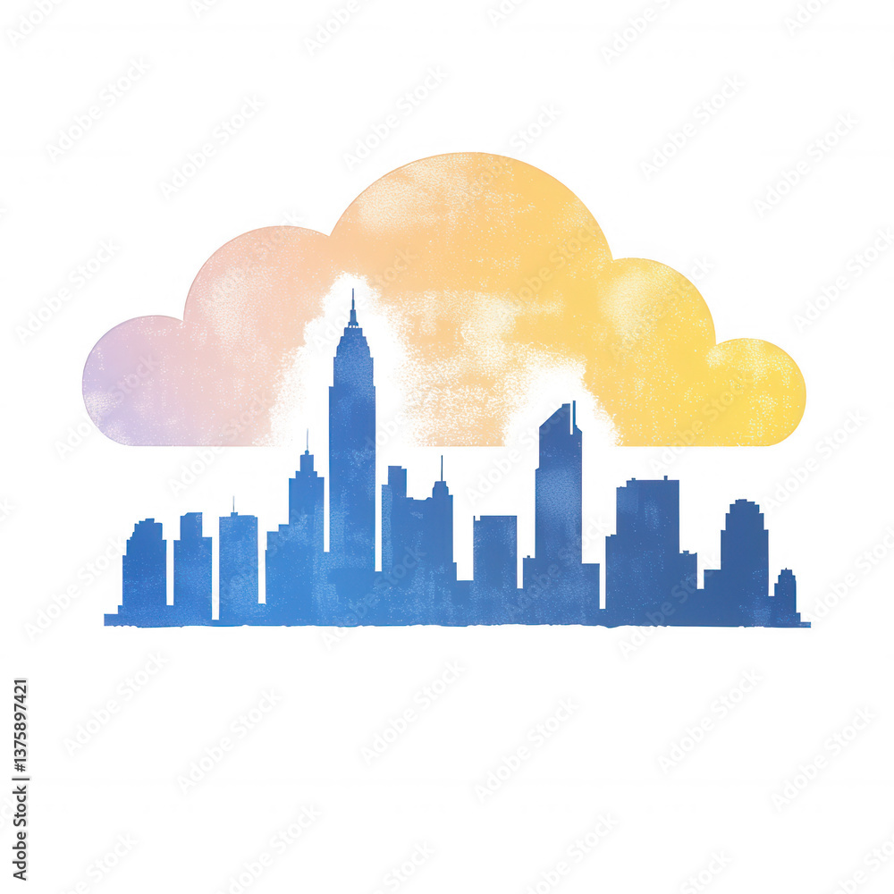 Fototapeta premium A vibrant skyline silhouette with colorful clouds. Ideal for representing urban life, modern architecture, and cityscapes. Perfect for creative projects and graphic designs.