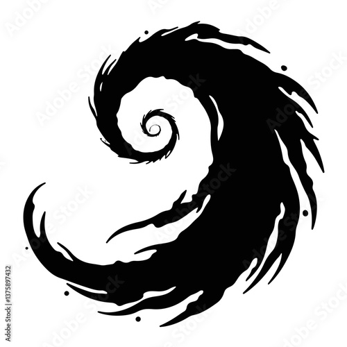 Swirling hurricane silhouette in black and white, natural phenomena