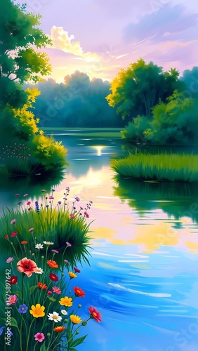 Tranquil River Sunrise Landscape