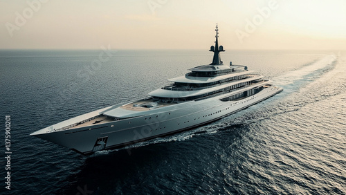 Aerial drone view of a luxury yacht in the open ocean
