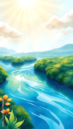 Tranquil River in a Lush Landscape