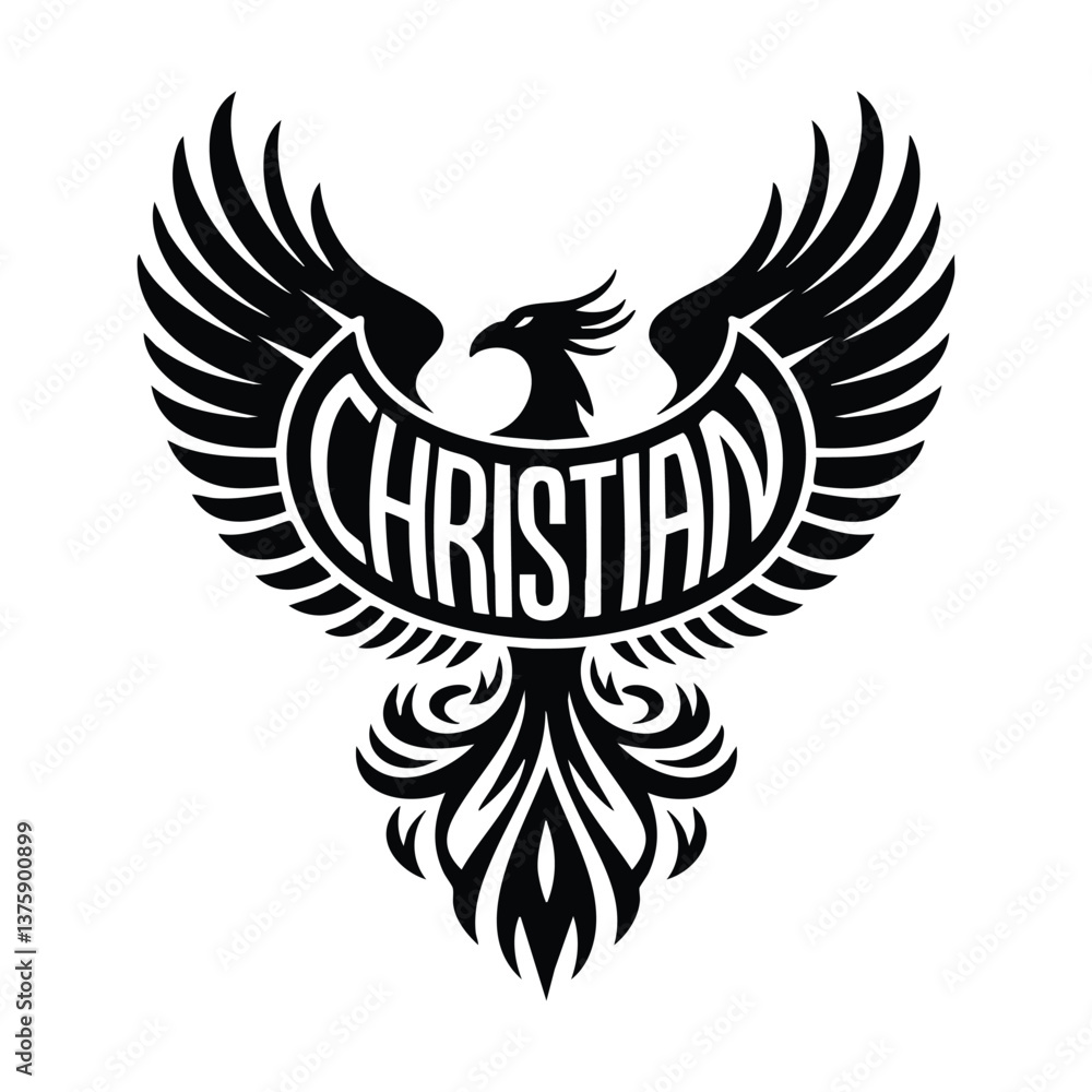 Obraz premium Customizable Black and White Christian Phoenix Illustration Design with Symbolizing Faith and Rebirth