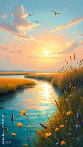 Tranquil River at Sunset