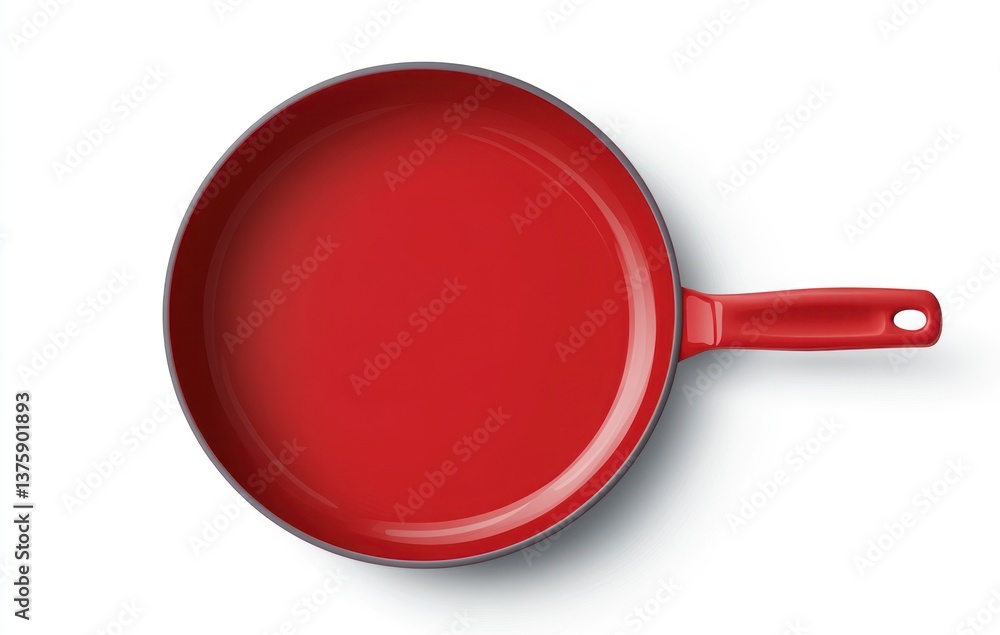 Red Frying Pan Cooking Utensil Overhead View Kitchenware Still Life Red Frying Pan Cooking Utensil Overhead View Kitchenware Still Life