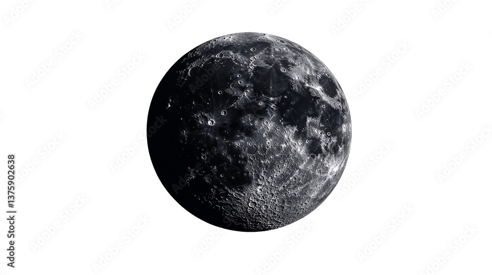 Detailed lunar surface with craters and textured landscape, cut out transparent Detailed lunar surface with craters and textured landscape, cut out transparent