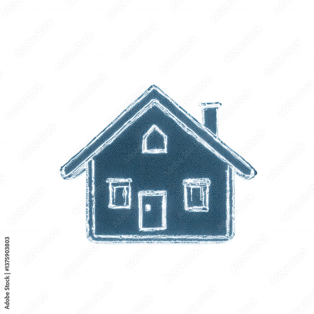Illustration of a simple house design with a pitched roof and a chimney, featuring a front door and windows, isolated on a white background. Illustration of a simple house design with a pitched roof and a chimney, featuring a front door and windows, isolated on a white background.