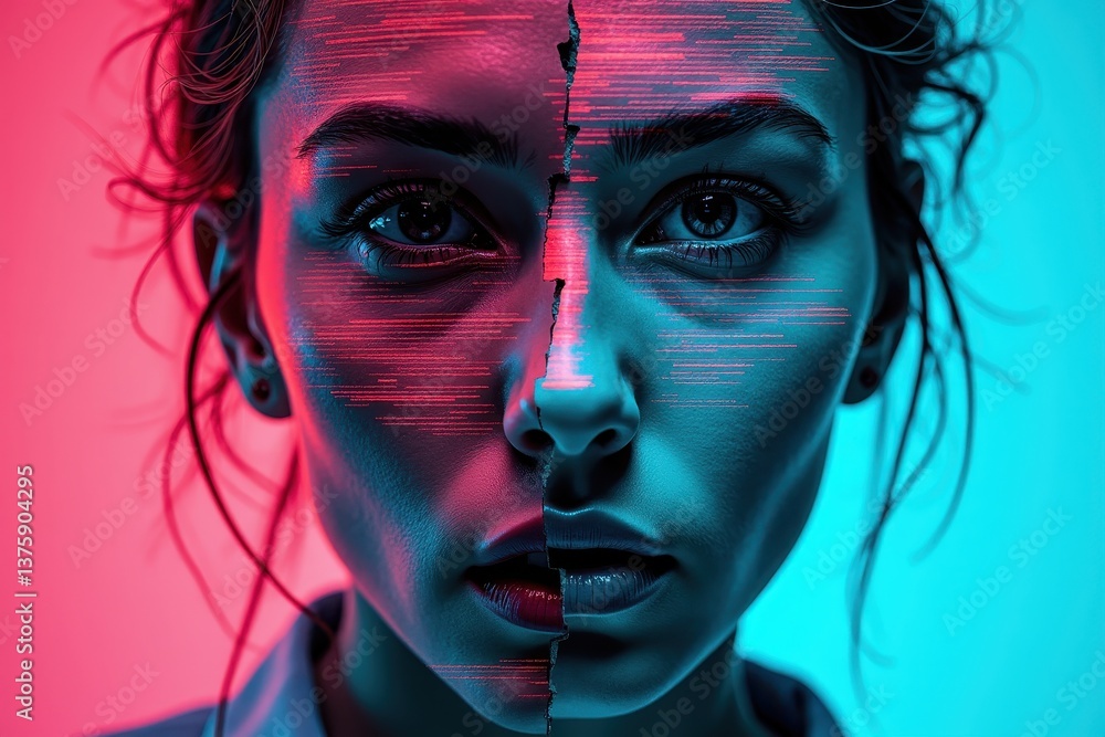 AI-generated digital duality portrait