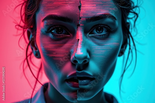 Obraz na płótnie AI-generated digital duality portrait w salonie