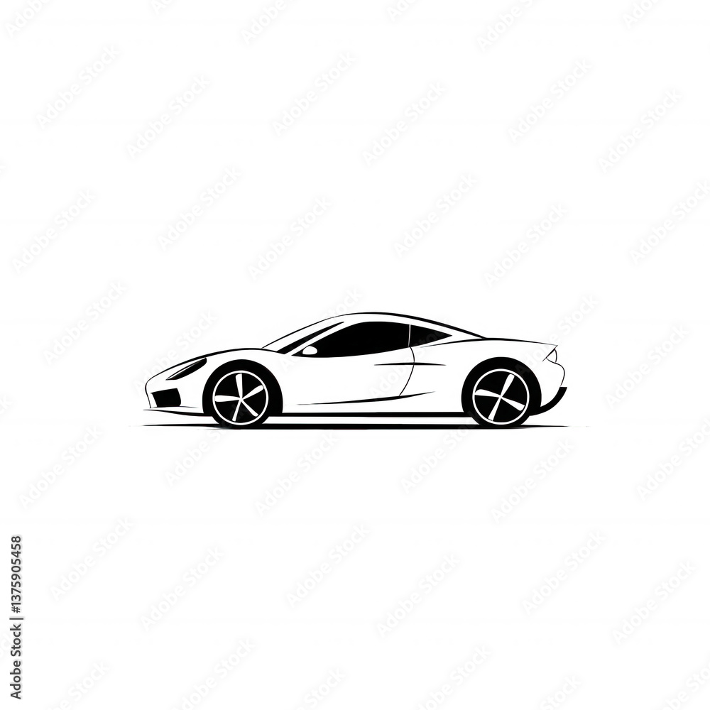 Naklejka premium Sleek sports car silhouette, side view, showcasing design and elegance, perfect for automotive themes, white isolated background.