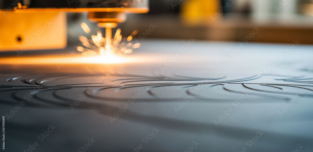 industrial laser cutting process, sparks flying in modern manufacturing facility industrial laser cutting process, sparks flying in modern manufacturing facility