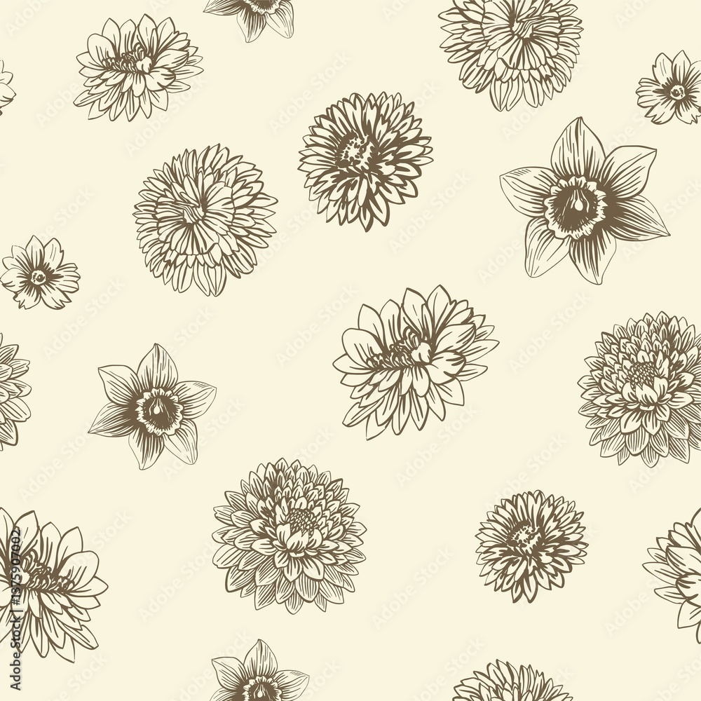 Obraz premium Fun seamless pattern of isolated illustrations in modern style. Digital illustration for wrapping paper, wallpaper, scrapbooking, advertising and branding.