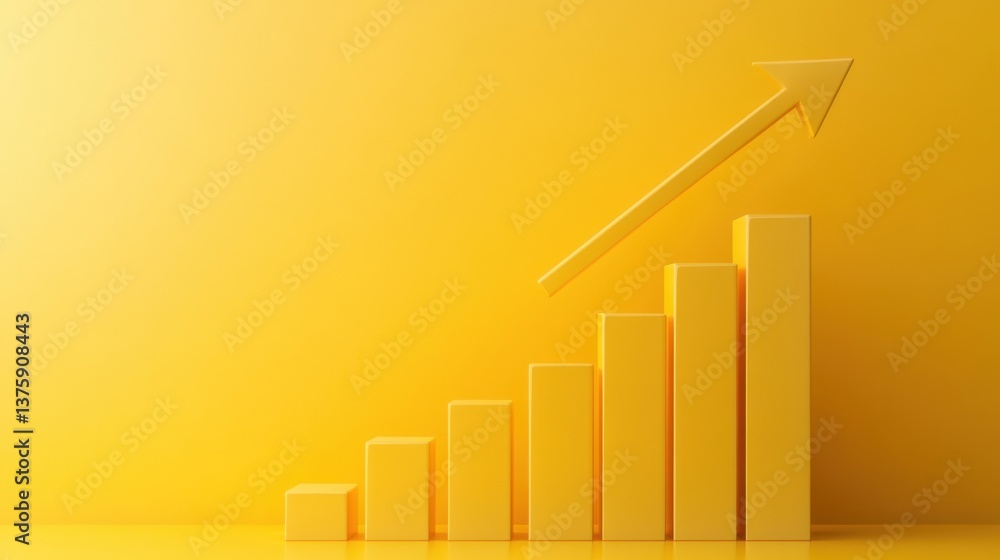 Bright yellow graph showing upward trend with bars representing growth in data over time Bright yellow graph showing upward trend with bars representing growth in data over time