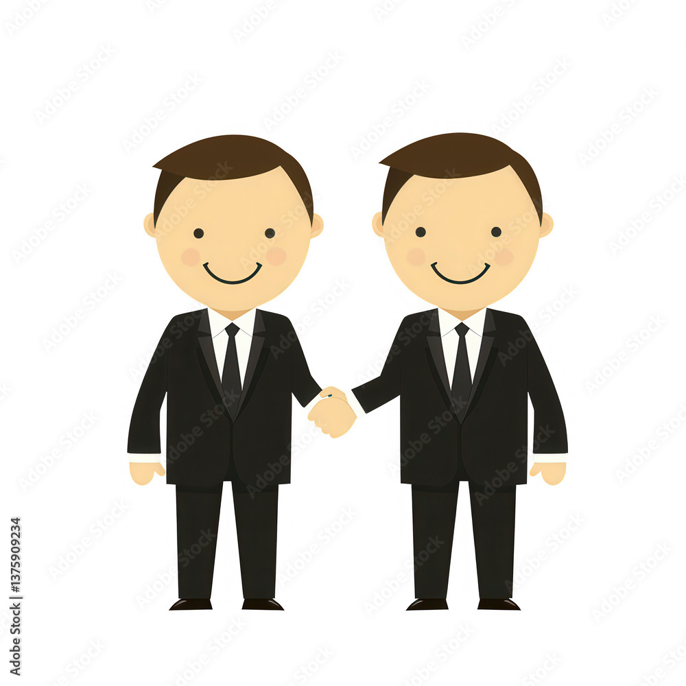 Two smiling businessmen in suits shaking hands, representing partnership and collaboration, ideal for corporate themes. Two smiling businessmen in suits shaking hands, representing partnership and collaboration, ideal for corporate themes.