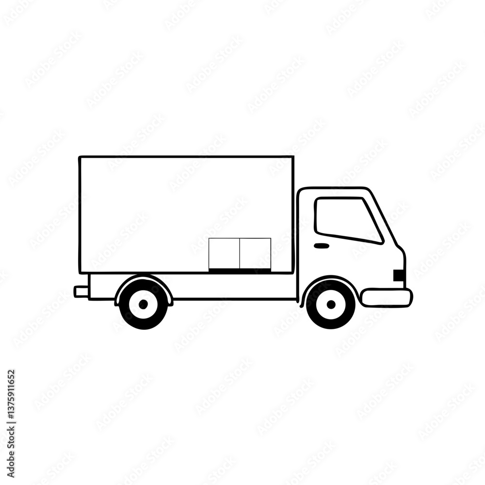 Delivery truck with cargo box in flat outline style Delivery truck with cargo box in flat outline style