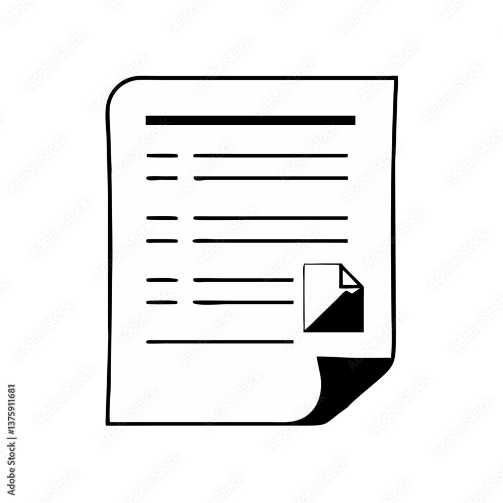 Folded document icon in flat outline style Folded document icon in flat outline style