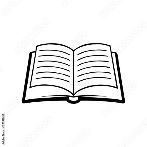 Open book icon in black and white outline