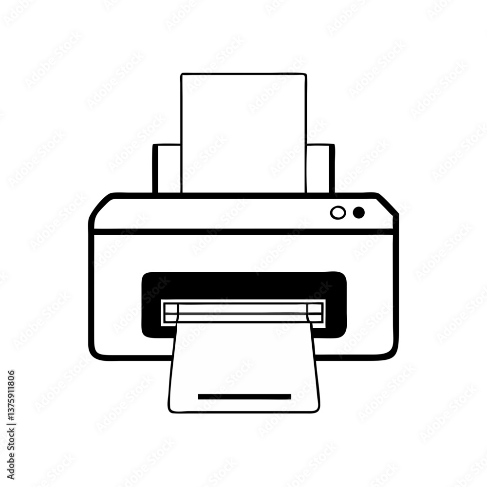 Printer with paper sheet in black and white icon Printer with paper sheet in black and white icon