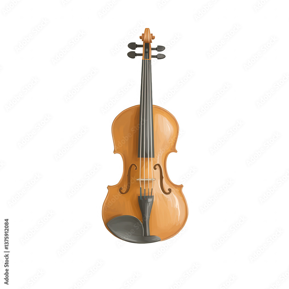 Naklejka premium A classic wooden violin with fine detailing and a smooth finish, perfect for music enthusiasts and artists alike, showcasing craftsmanship and elegance in design.