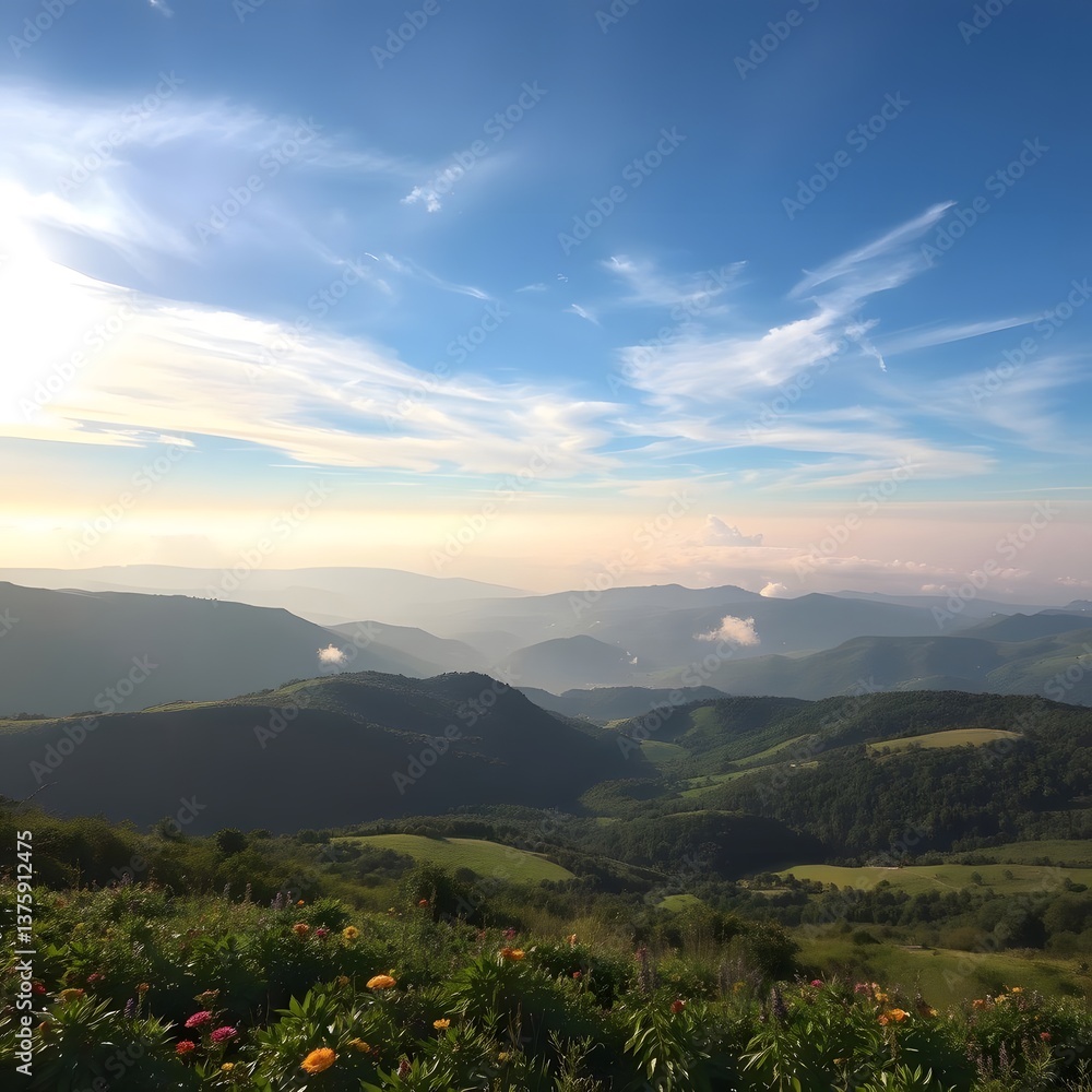 Obraz premium Tranquil Mountain Landscape with Wildflowers