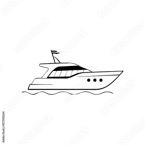 Luxury yacht on waves outline icon