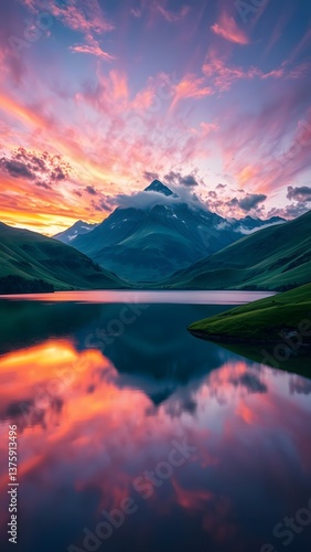 Tranquil Mountain Dusk Reflection