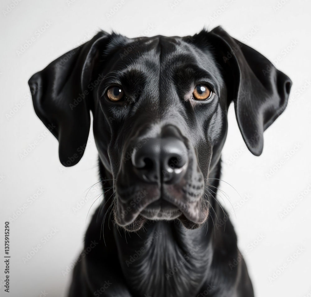 Black Labrador dog striking a serious pose against a plain background Black Labrador dog striking a serious pose against a plain background