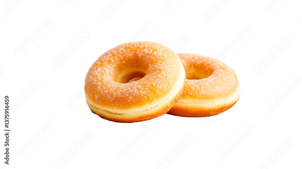 Two glazed doughnuts sprinkled with sugar, cut out transparent Two glazed doughnuts sprinkled with sugar, cut out transparent