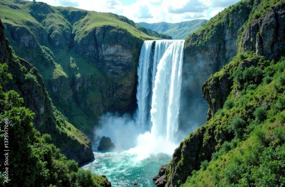 Obraz premium Majestic waterfall cascading into vibrant blue pool 