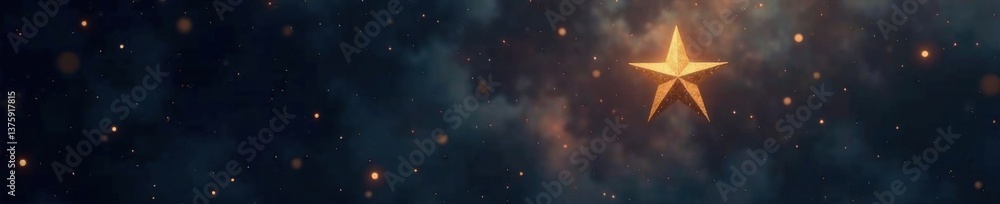 A single gold star suspended in space against a mysterious dark background with soft focus, star, mystical, radiance A single gold star suspended in space against a mysterious dark background with soft focus, star, mystical, radiance