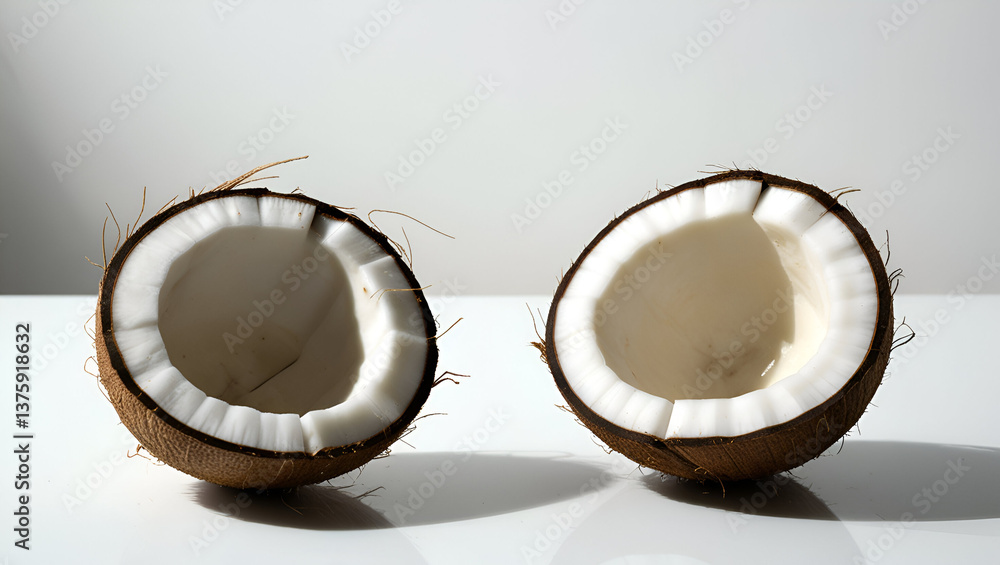 Fototapeta premium Whole Coconuts with a Halved One Isolated on a White Background
