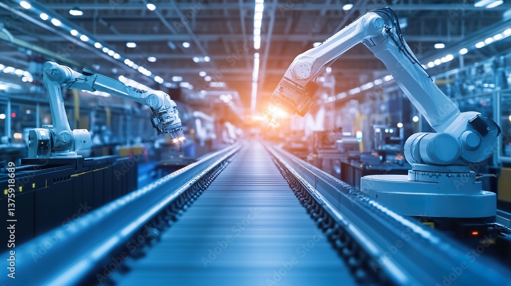 Automated industrial production line with robotic arms for manufacturing precision Automated industrial production line with robotic arms for manufacturing precision
