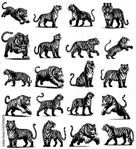 Silhouette of a Tiger Vector Illustration Artwork Graphics Pack