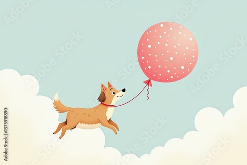 Obraz na płótnie Dog flying with balloon clouds w salonie