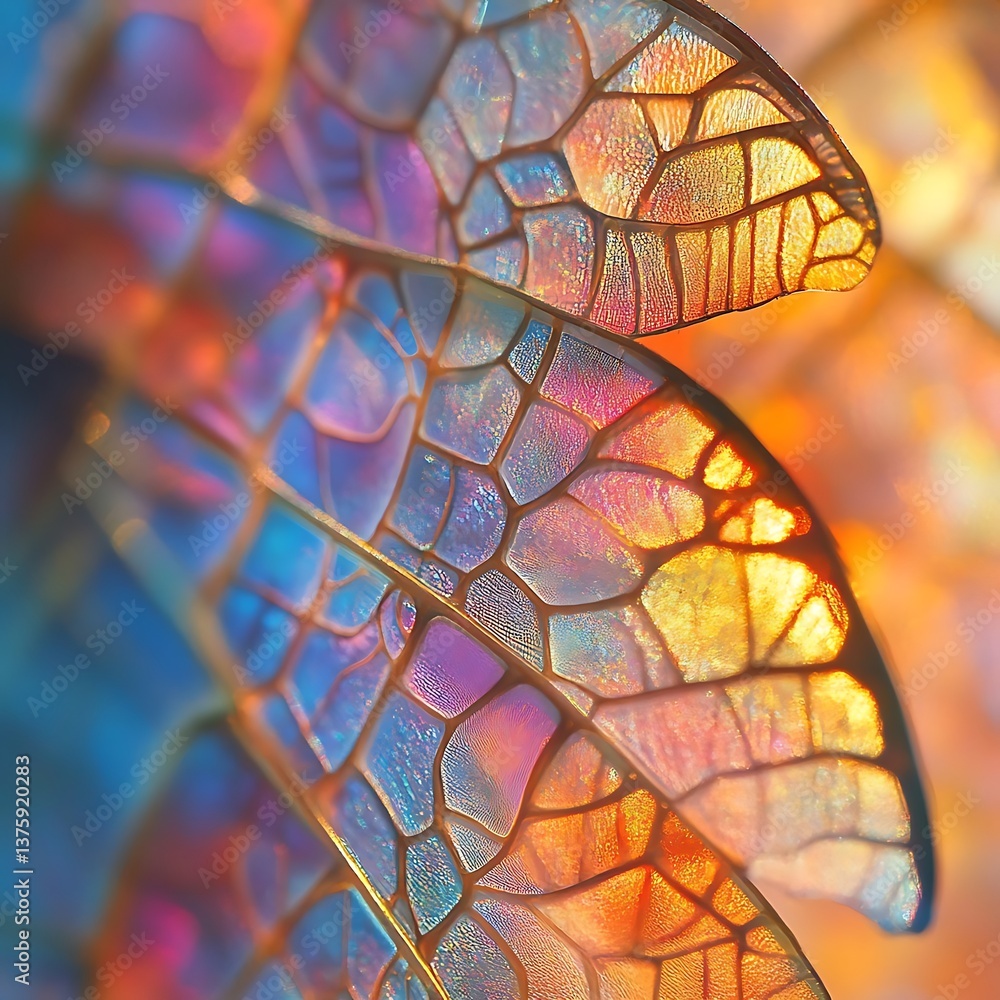 Colorful Macro Shot of Iridescent Insect Wing in Bright Light Colorful Macro Shot of Iridescent Insect Wing in Bright Light