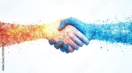 Abstract handshake concept in modern corporate style, symbolizing a successful partnership, white background.