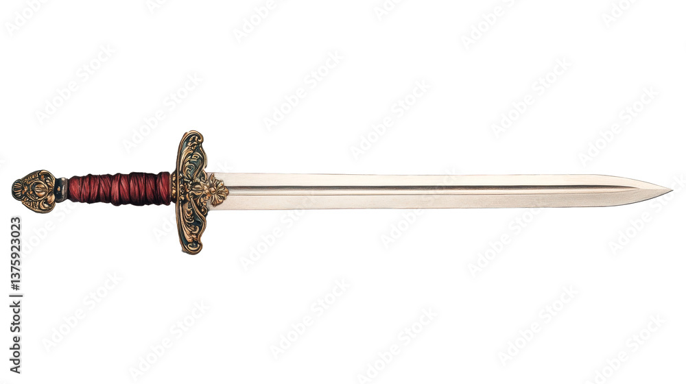 Ornate sword with bronze hilt and detailed blade, cut out transparent Ornate sword with bronze hilt and detailed blade, cut out transparent