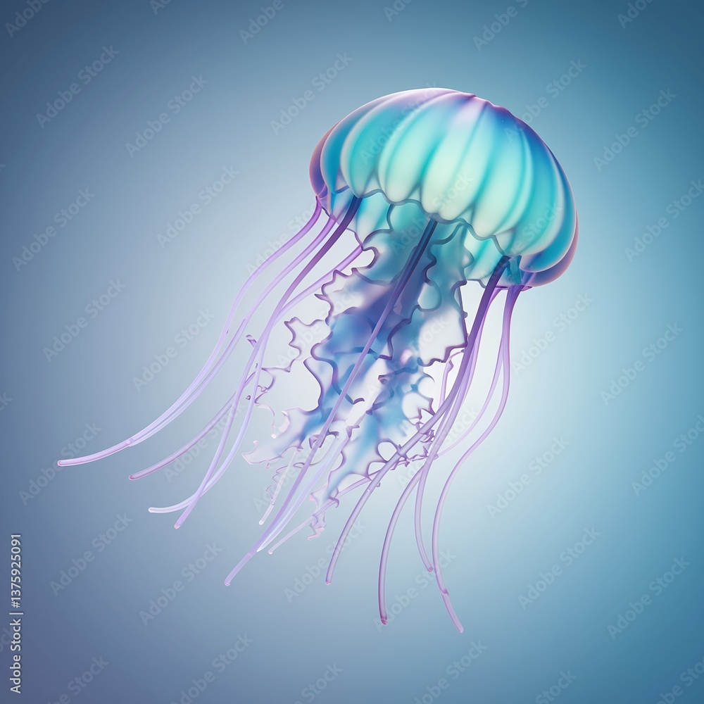 A stunning 3D-rendered jellyfish with translucent, glowing details, gracefully floating against a light background. A mesmerizing underwater-inspired digital illustration with soft lighting. A stunning 3D-rendered jellyfish with translucent, glowing details, gracefully floating against a light background. A mesmerizing underwater-inspired digital illustration with soft lighting.
