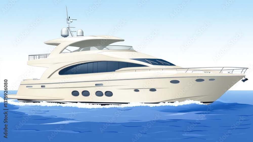 Elegant tourist yacht sailing across the deep blue sea, gentle waves in the background. Elegant tourist yacht sailing across the deep blue sea, gentle waves in the background.