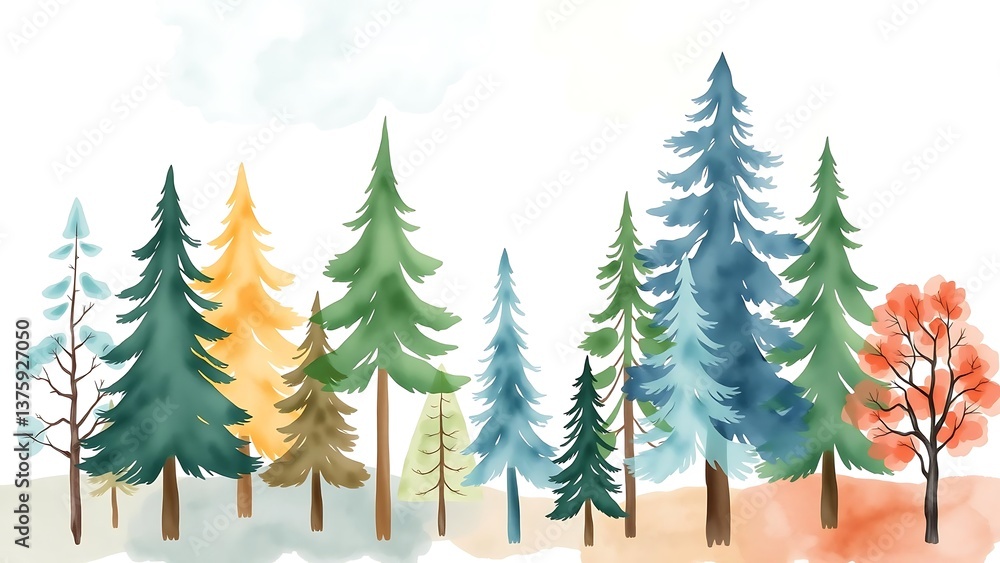 Fototapeta premium Whimsical Watercolor Forest Collection